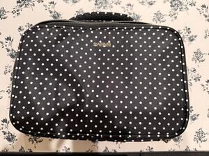 SAFARI Black White Polka Dot Travel Makeup Case Zip Dividers Cosmetic Organizer